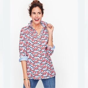 Talbots Classic Cotton Heart Print Button Down Shirt Size 3X P